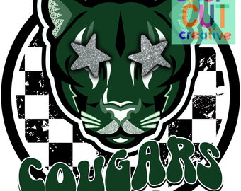 Mascota preppy de los Cougars, PNG, descarga digital, verde bosque, negro y blanco