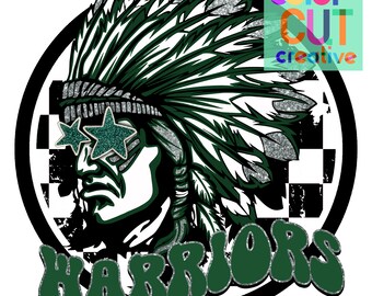Warriors preppy mascot png | digital download | dark green black white