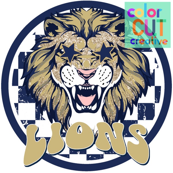 Lions preppy mascot png | digital download | navy vegas gold old gold