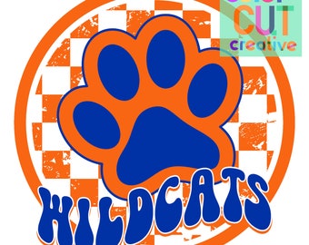Mascota estilo preppy Wildcat Paw png / descarga digital / naranja azul rey blanco