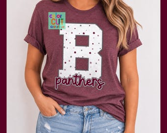 Mascota Benton Panthers Distressed Stars png / descarga digital / granate gris