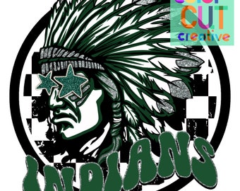 Mascota preppy de los indios PNG / descarga digital / verde oscuro, plateado y negro