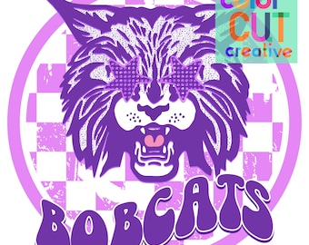 Mascota preppy de los Bobcats png / descarga digital / tablero de ajedrez morado y blanco