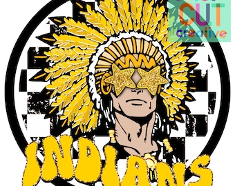 Mascota preppy de los indios PNG / descarga digital / amarillo, dorado, negro y blanco