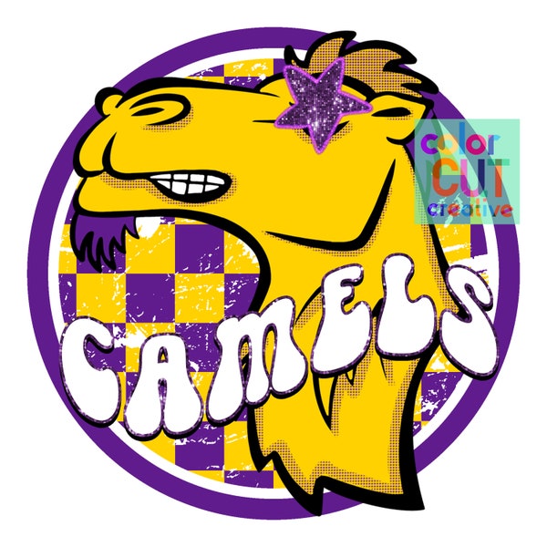 Camels preppy mascot png | digital download | purple yellow gold