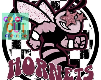 Mascota preppy de los Hornets PNG / descarga digital / granate, blanco y negro