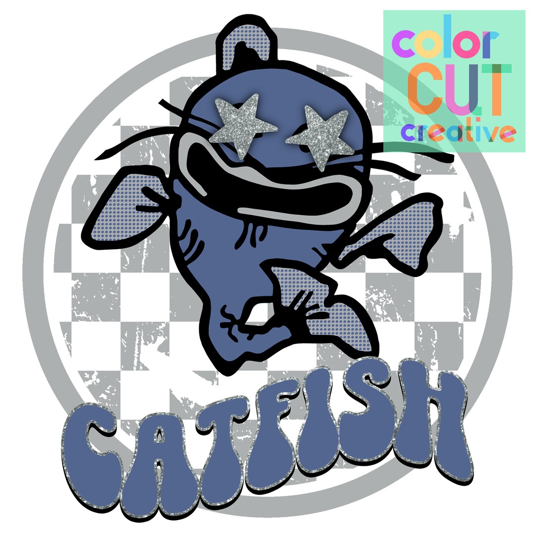 Catfish Preppy Mascot Png Digital Download Blue Grey - Etsy