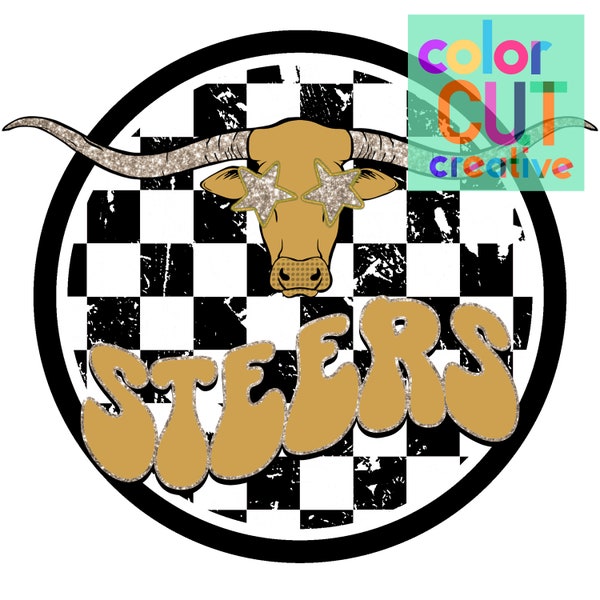 Steers preppy mascot png | digital download | vegas gold black white glitter