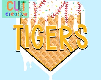 Tigers baseball ice cream png | digital download | gold black drip