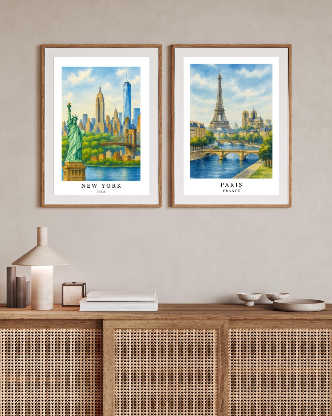 ローマの水彩画ポスタープリント | イタリアの街の壁画 | 旅行用装飾