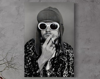 Iconic Kurt Cobain Smoking Nirvana Cool White Sunglass for Rock Music Lovers  Canvas Poster Wall Art Home Decor