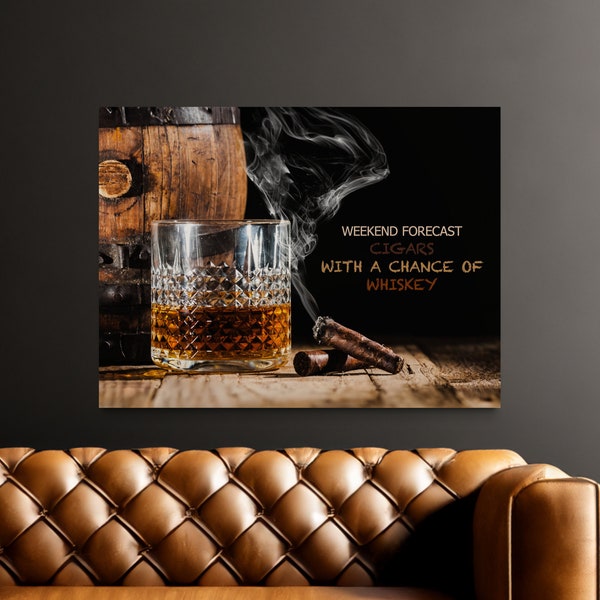 Whiskey, Bourbon Barrel and Cigars Lovers Canvas Wall Art Poster Decor Gift