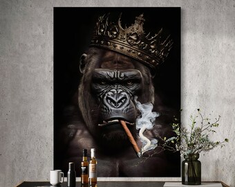 King Kong Gorilla Cigar Canvas Wall Art Poster Home Decor Large Size Black Decor