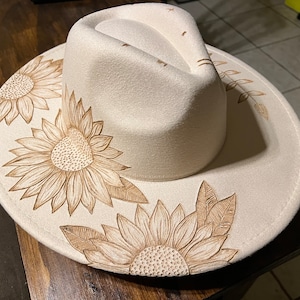 Burned Felt Hat - design above and below brim PLUS words or lettering