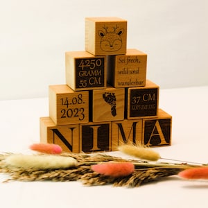 Cubos de madera con grabado, hitos, regalos para nacimiento, bautismo, cubos de letras, motivos y refranes