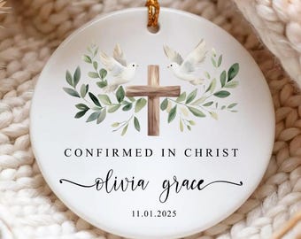 Ornement de confirmation personnalisé, cadeau souvenir, décoration catholique pour saint sacrement, nom personnalisé, décoration de Noël