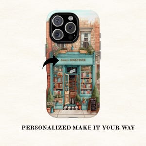 Custom Bookstore Phone Case, Vintage Book Aesthetic, Personalized Name, iPhone 16 15 14 Pro, Samsung S25, Pixel 8 Cottagecore Gift