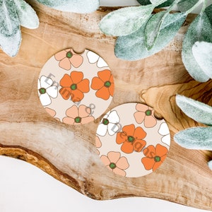 Puakenikeni Flowers Print set of 2 car coaster, Cup Holders Coasters, Car Interior,New Driver Gifts, Coworker gift, Cute Car Accessories