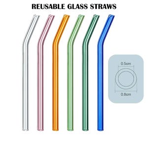 Reusable Bent Glass Drinking Straws, Eco-Friendly Reusable Straws for Smoothies,  Milkshakes,  Juices, DIshwasher Safe