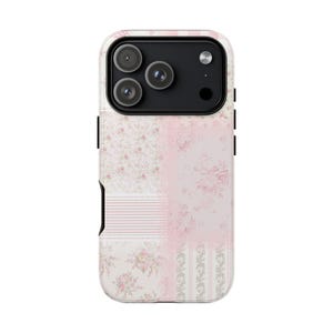Funda para teléfono con diseño de encaje rosa, para iPhone 17, 16, 15, 14 y 13, Samsung Galaxy S25, S24, S23 y S22. Funda para iPhone con encaje rústico y estética de encaje.