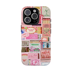 Vintage Matchbox Valentine Collage Phone Case,Retro Matchbox,Cute Matches,Match Box,iPhone 16 15 14 13 Pro Max Plus,Samsung Galaxy S24 Ultra