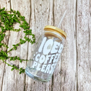 Iced Coffee Please Beer Can Glass |Aesthetic Coffee Glass |Iced Coffee Can Glass |Boho Coffee Beer Can Glass |16 oz Coffee Glass |Trendy