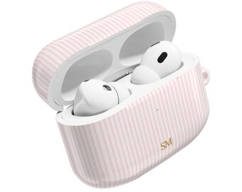 Striped Initial AirPods Pro Case, Pastel Pink Personalized Design