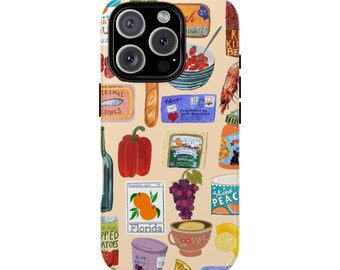 Fun Foods Collage-telefoonhoesje, trendy boodschappentasje, preppy esthetiek, iPhone 16 15 14 13 12 11 Pro Max Plus X, Samsung Galaxy-telefoonhoesje