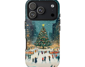 Vintage New York City Christmas Phone Case, Winter Holiday, Phone Case, Gifts, iPhone 17 16 15 14 13 12, Samsung Galaxy S25 S24 S23 S22