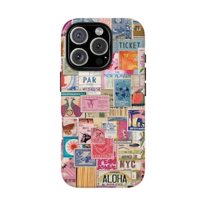 Vintage Stamp Collage Phone Case, Scrapbook Phone Case, Retro Phone Case, Preppy Phone Case, iPhone 15 14 13 12 11, Samsung Galaxy Case S25