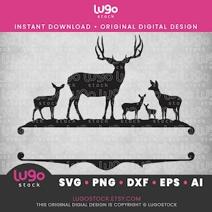 Mule Deer Buck Silhouette | Vector Clipart | INSTANT DIGITAL DOWNLOAD | svg | png | dxf | eps | ai | Cricut svg | Buck & Doe Hunting Scene