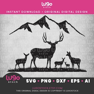 Deer SVG | Mule Deer Buck Silhouette | Vector Clipart | DIGITAL DOWNLOAD | svg | png | dxf | eps | ai | Cricut svg | Buck Doe Hunting Scene