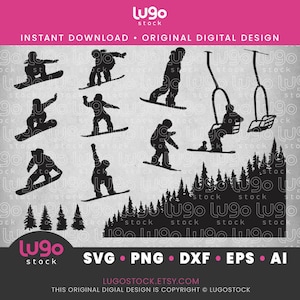 Young Kids Snowboarding Bundle | Svg Silhouette | Vector Clipart | INSTANT DIGITAL DOWNLOAD | svg | png | dxf | eps | ai | Cricut svg