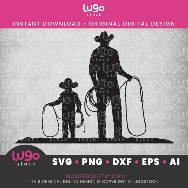 Father & Son Cowboy SVG | Vector Silhouette Clipart | DIGITAL DOWNLOAD | svg, png, dxf, eps, ai, Cricut svg | Cowboy In Training | Rope