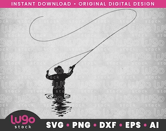 Pesca con mosca Svg / Pescador con mosca Svg / Silueta de pesca / Pesca de trucha / DESCARGA DIGITAL INSTANTÁNEA / svg, png, dxf, eps, ai / Cricut svg