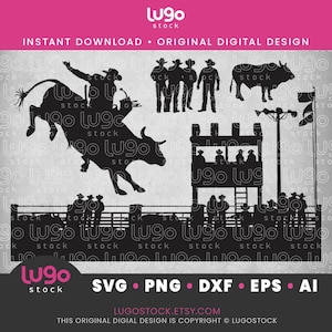 Rodeo Cowboy Bucking Bull Rider Bundle | Svg Silhouette | Vector Clipart | INSTANT DIGITAL DOWNLOAD | svg, png, dxf, eps, ai | Cricut svg