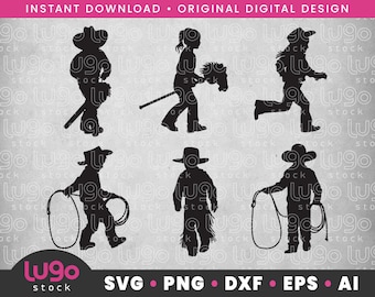 Little Cowboy SVG | Vector Silhouet Clipart | DIGITALE DOWNLOAD | svg, png, dxf, eps, ai, Cricut svg | Cowboy in opleiding | Kleine Cowgirl