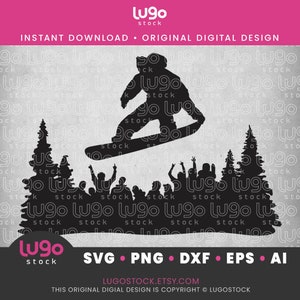 Snowboarding Silhouette Design | Mountain Landscape | Vector Clipart | INSTANT DIGITAL DOWNLOAD | svg | png | dxf | eps | ai | Cricut svg