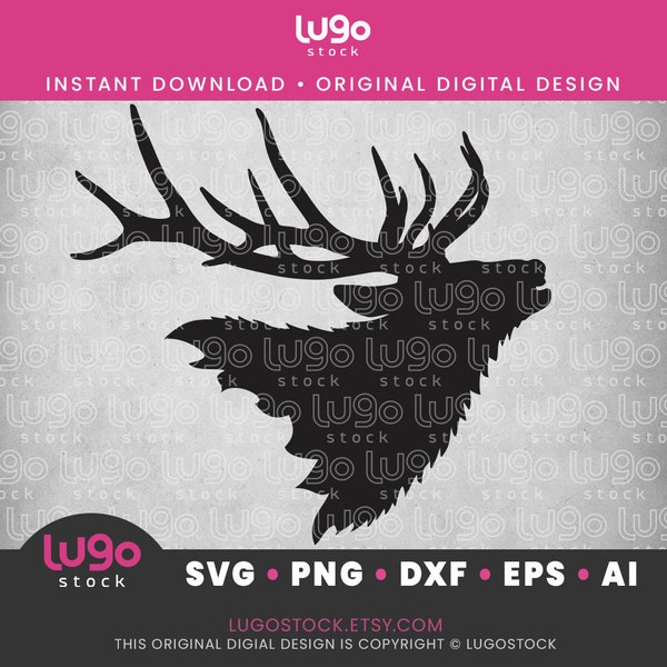 Bull Elk Silhouette | Vector Clipart | INSTANT DIGITAL DOWNLOAD | svg | png | dxf | eps | ai | Hunting Cricut svg | Elk Antlers |