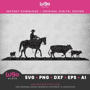 Cowboy Silhouette | Cowboy Riding Horse Herding Cows | Vector Clipart | INSTANT DIGITAL DOWNLOAD | svg | png | dxf | eps | ai | Cricut svg