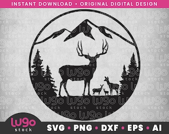 Deer SVG / Mule Deer Buck Silhouette / Vector Clipart / DIGITAL DOWNLOAD / svg / png / dxf / eps / ai / Cricut svg / Hunting Scene Design
