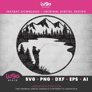 Angeln Svg | Angel Silhouette | Bergfischen Szene | Fischer Svg | SOFORTIGER DIGITALER DOWNLOAD | svg, png, dxf, eps, ai | Cricut svg