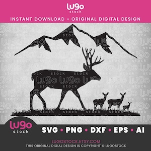 Deer SVG | Mule Deer Buck Silhouette | Vector Clipart | DIGITAL DOWNLOAD | svg | png | dxf | eps | ai | Cricut svg | Buck Doe Mountain Scene