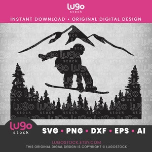 Snowboarding Silhouette Design | Mountain Landscape | Vector Clipart | INSTANT DIGITAL DOWNLOAD | svg | png | dxf | eps | ai | Cricut svg