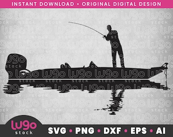 Fishing Svg | Bass Fishing Silhouette | Fishing Scene Svg | Fisherman Svg | INSTANT DIGITAL DOWNLOAD | svg, png, dxf, eps, ai | Cricut svg