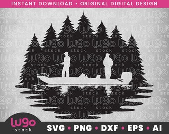 Fishing Svg | Bass Fishing Silhouette | Fishing Scene Svg | Fisherman Svg | INSTANT DIGITAL DOWNLOAD | svg, png, dxf, eps, ai | Cricut svg