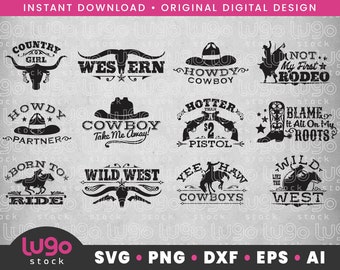 Cowgirl Svg | Western Cowgirl Design Bundle | Rodeo Tshirt Clipart | INSTANT DIGITAL DOWNLOAD | svg | png | dxf | eps | ai | Cricut svg