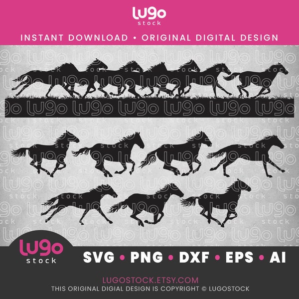 Running Horses Silhouette | Vector Clipart | INSTANT DIGITAL DOWNLOAD | svg | png | dxf | eps | ai | Cricut svg | galloping horse