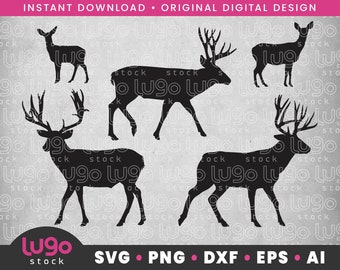 Mule Deer Buck Silhouette Bundle | Vector Clipart | INSTANT DIGITAL DOWNLOAD | svg | png | dxf | eps | ai | Cricut svg | Buck & Doe Hunting