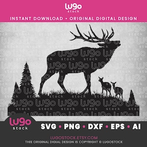Bull Elk Silhouette | Vector Clipart | INSTANT DIGITAL DOWNLOAD | svg | png | dxf | eps | ai | Hunting Cricut svg | Elk Antlers |